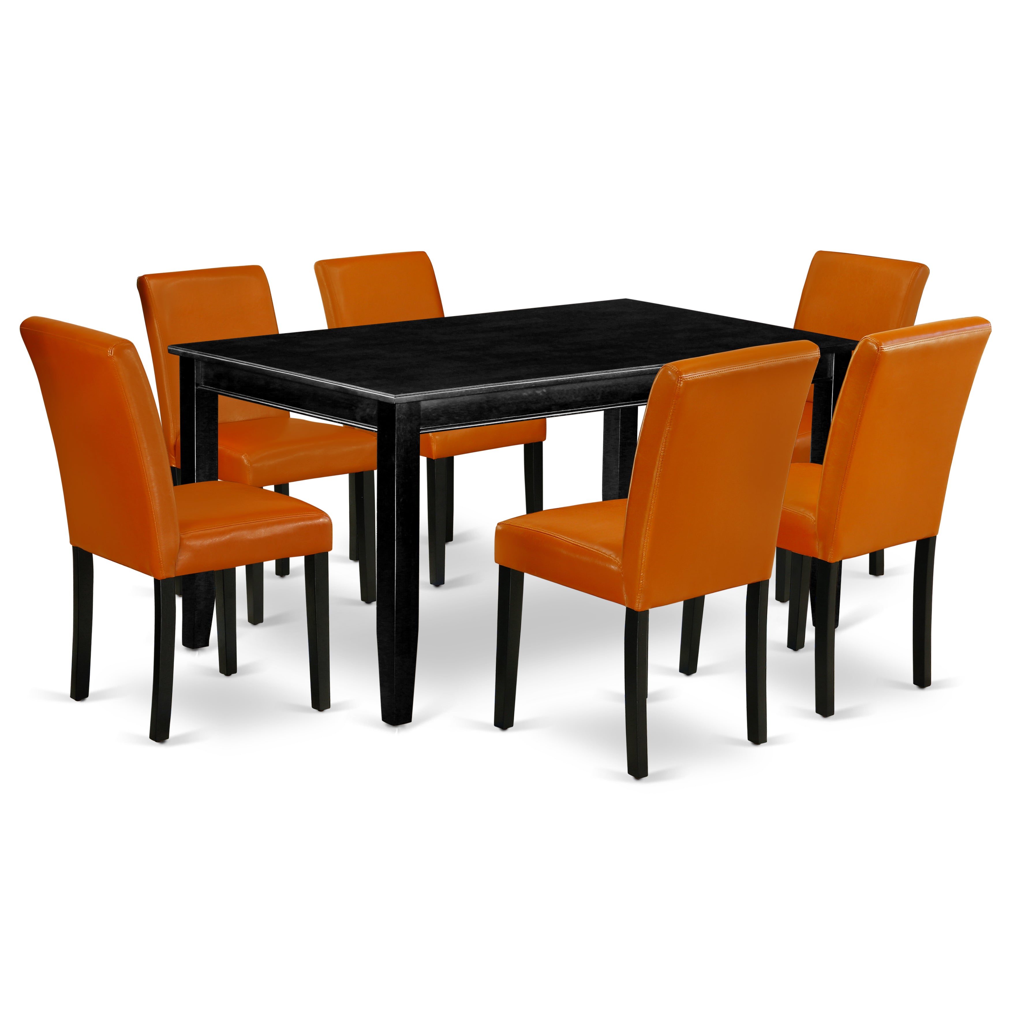 DUAB7-BLK-61 7Pc Rectangular 60 Inch Dining Table And Six Parson Chair With Black Leg And Pu Leather Color Baked Bean