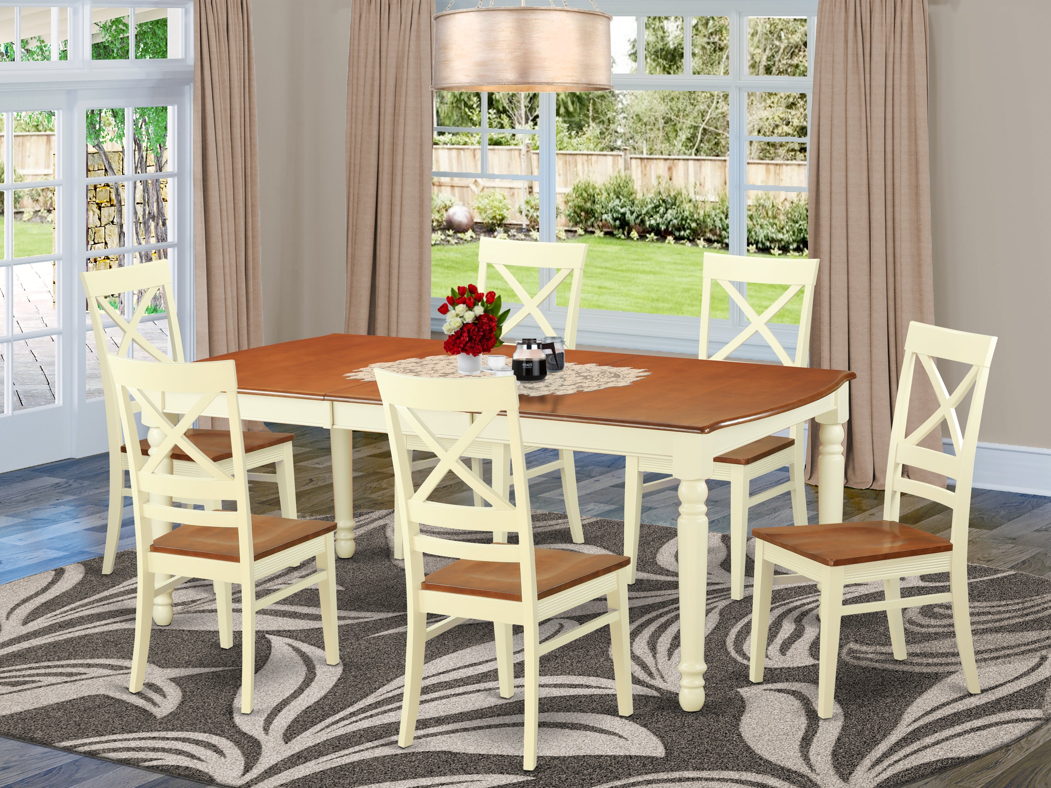 DOQU7-WHI-W 7 PC Table set -Kitchen dinette Table and 6 Dining Chairs