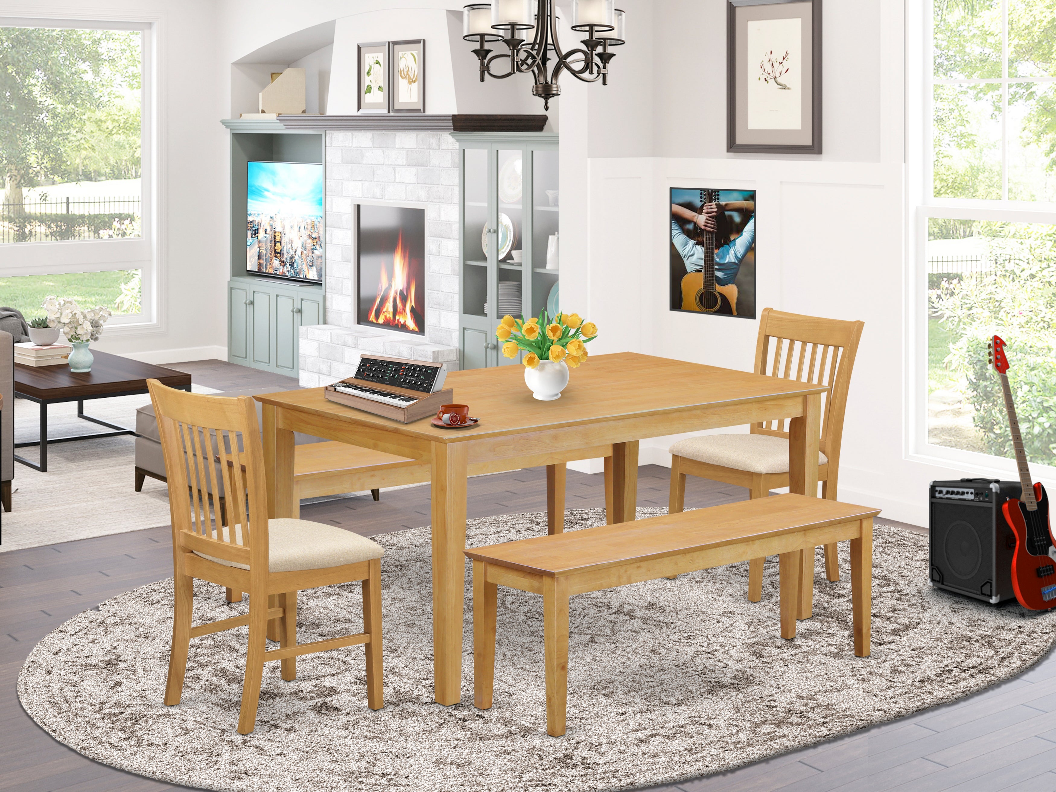 CANO5C-OAK-C 5 Pc Dining room set - Small Kitchen Table and 2 Dining Chairs with 2 benches