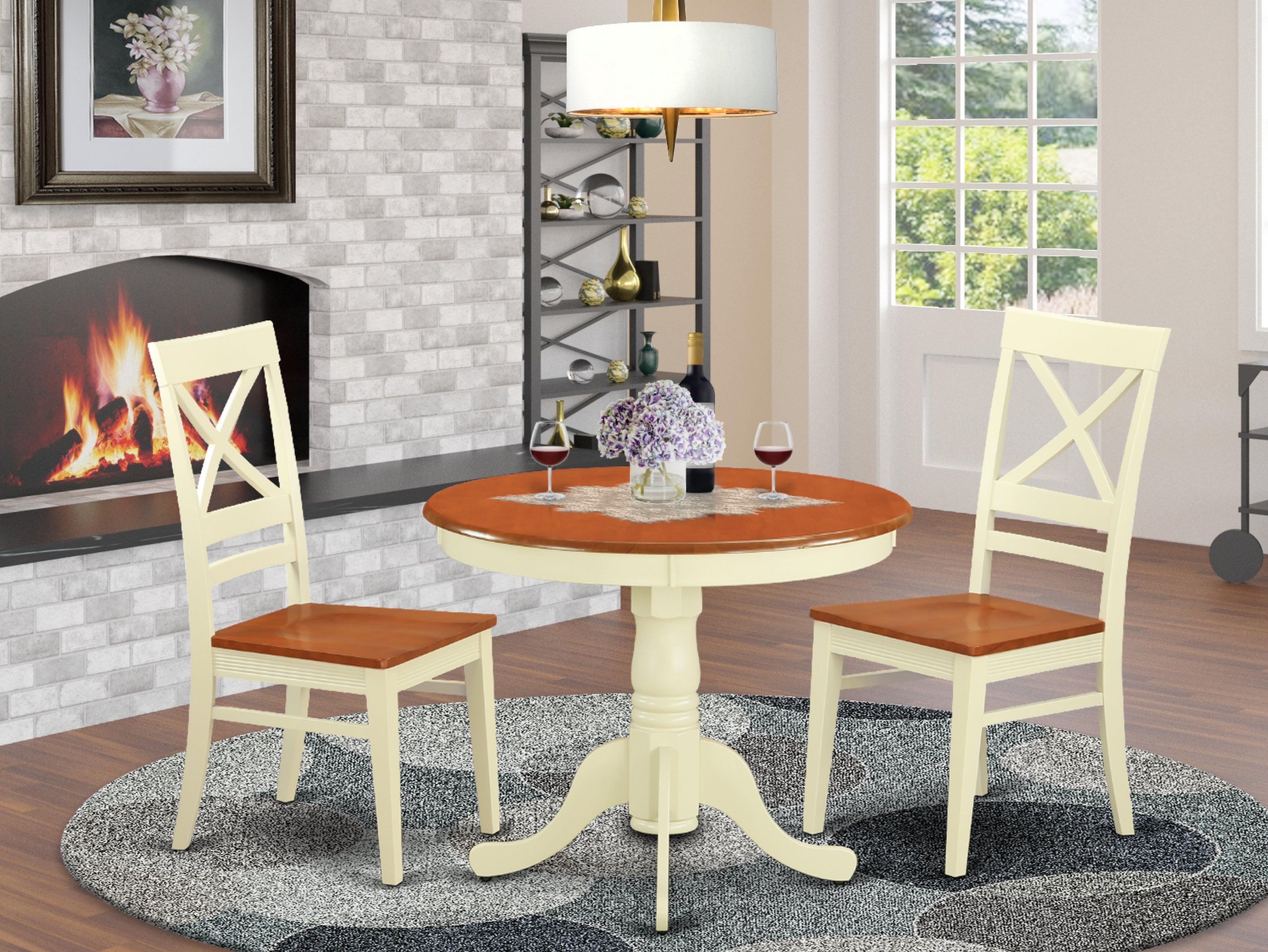 ANQU3-WHI-W 3 PC Kitchen nook Dining set for 2-Kitchen dinette Table and 2 Dining Chairs