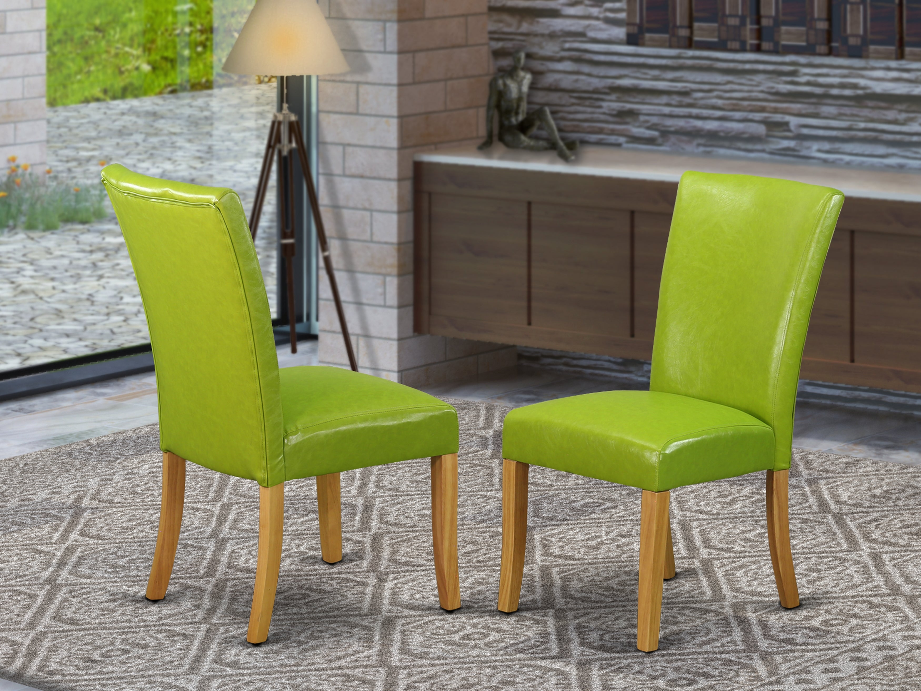 ALP4B51 Alpine parson Chair with Oak Finish Leg and PU Leather color 01-Autumn green