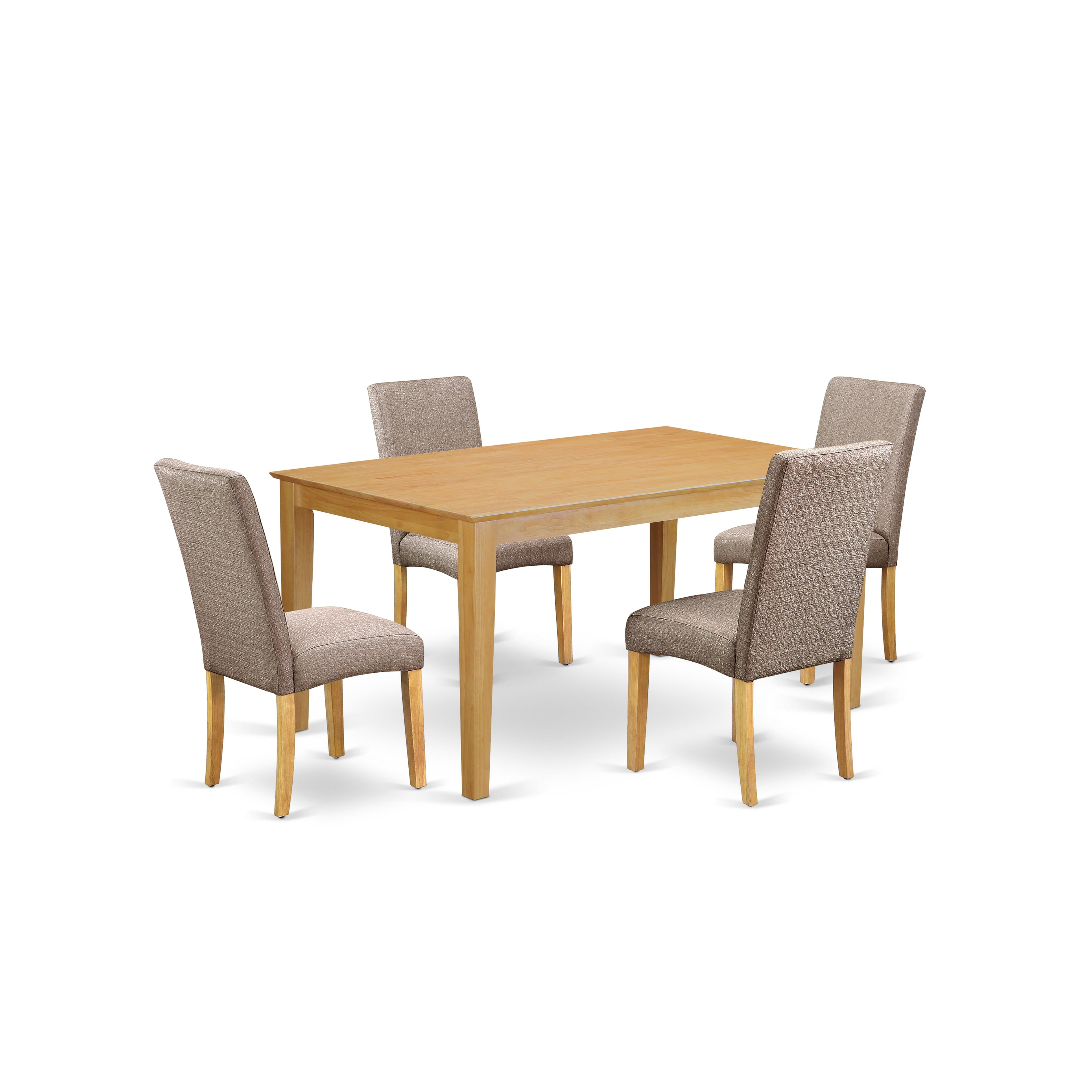 CADR5-OAK-16 5Pc Rectangle 60" Dining Room Table And 4 Parson Chair With Oak Finish Leg And Linen Fabric- Dark Khaki Color