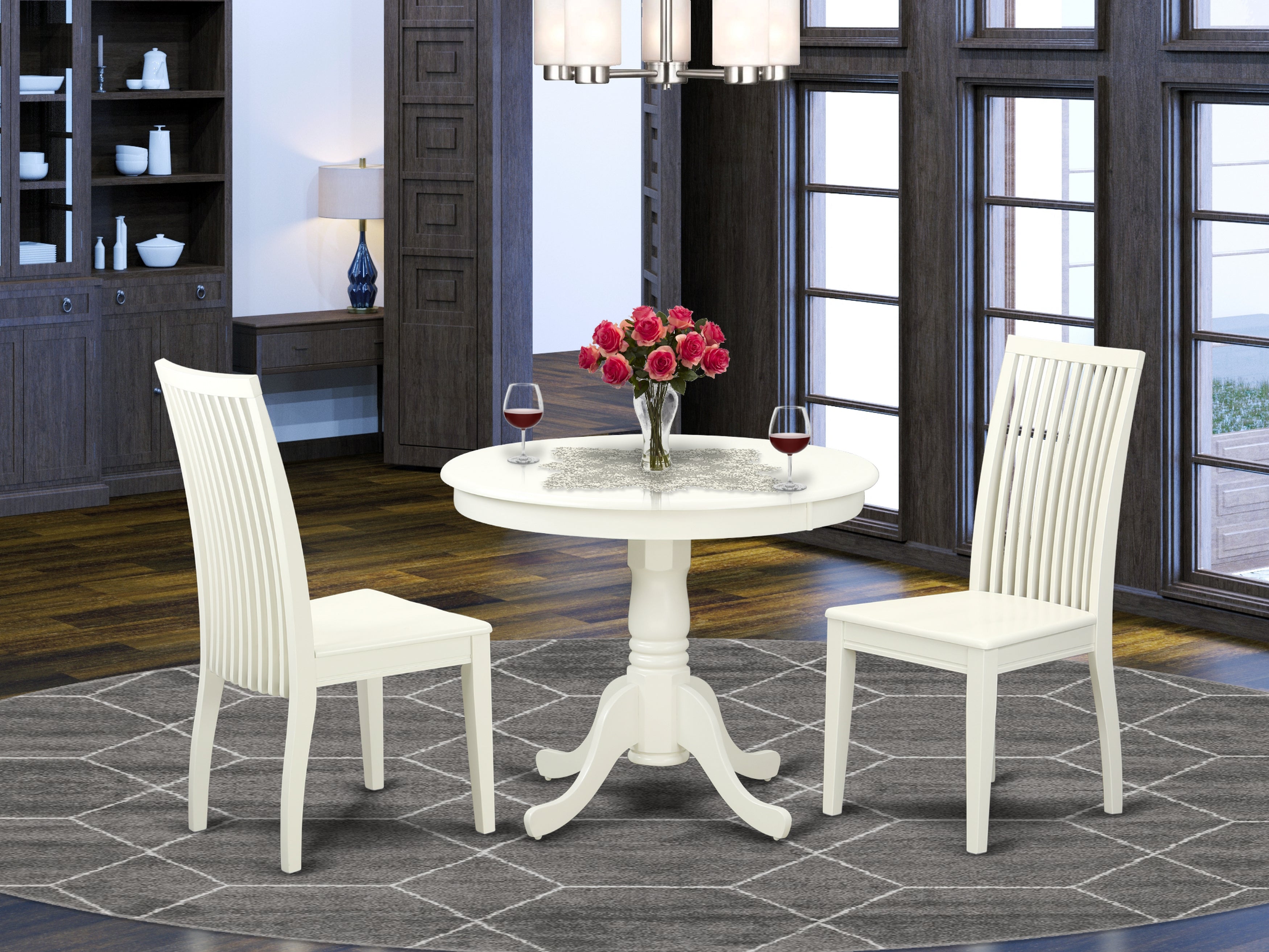 ANIP3-LWH-W 3 Pc Kitchen table set with a Dining Table and 2 Kitchen Chairs in Linen White