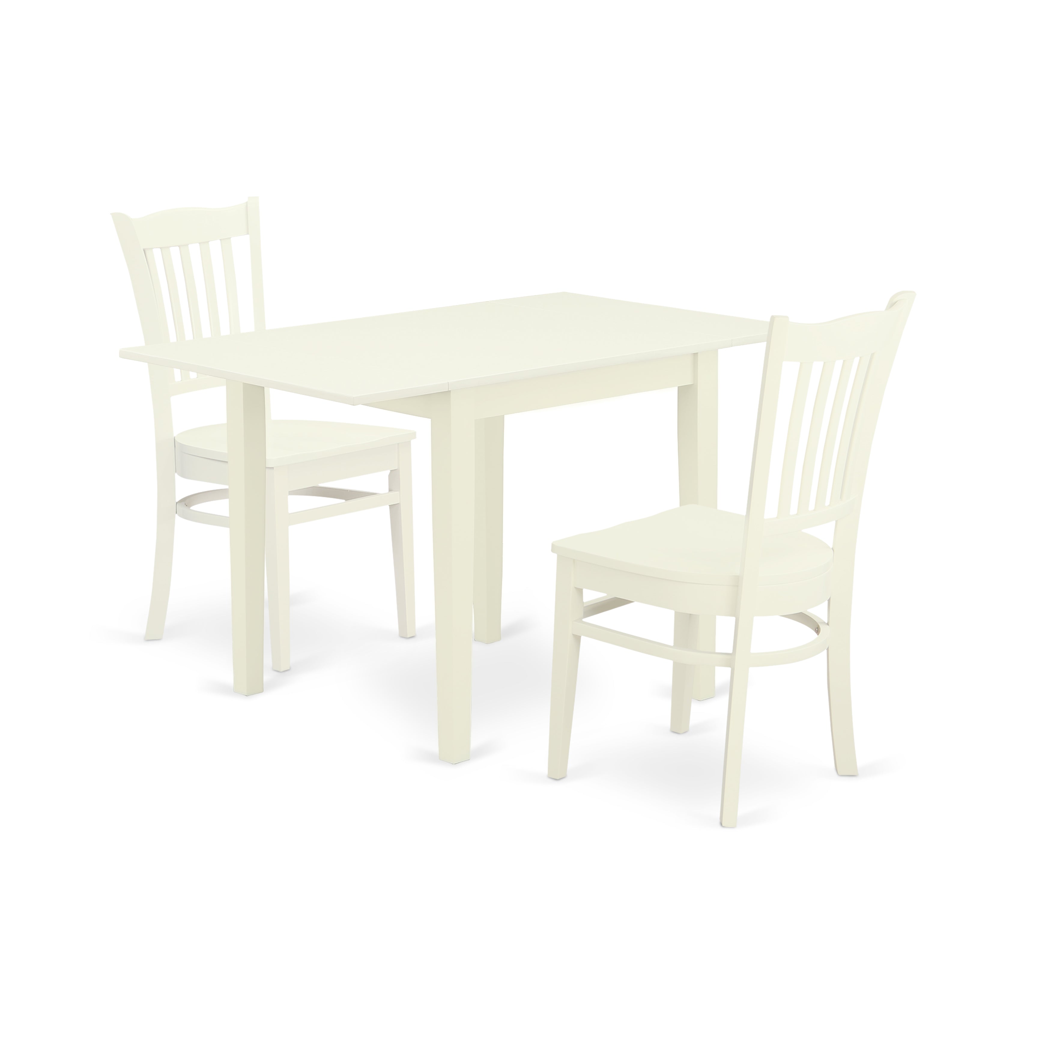 East West Furniture NDGR3-LWH-W 3Pc Dining Table Set Contains a Small Kitchen Table and 2 Dining Room Chairs with Solid Wood Seat and Slat Back, Linen White Finish