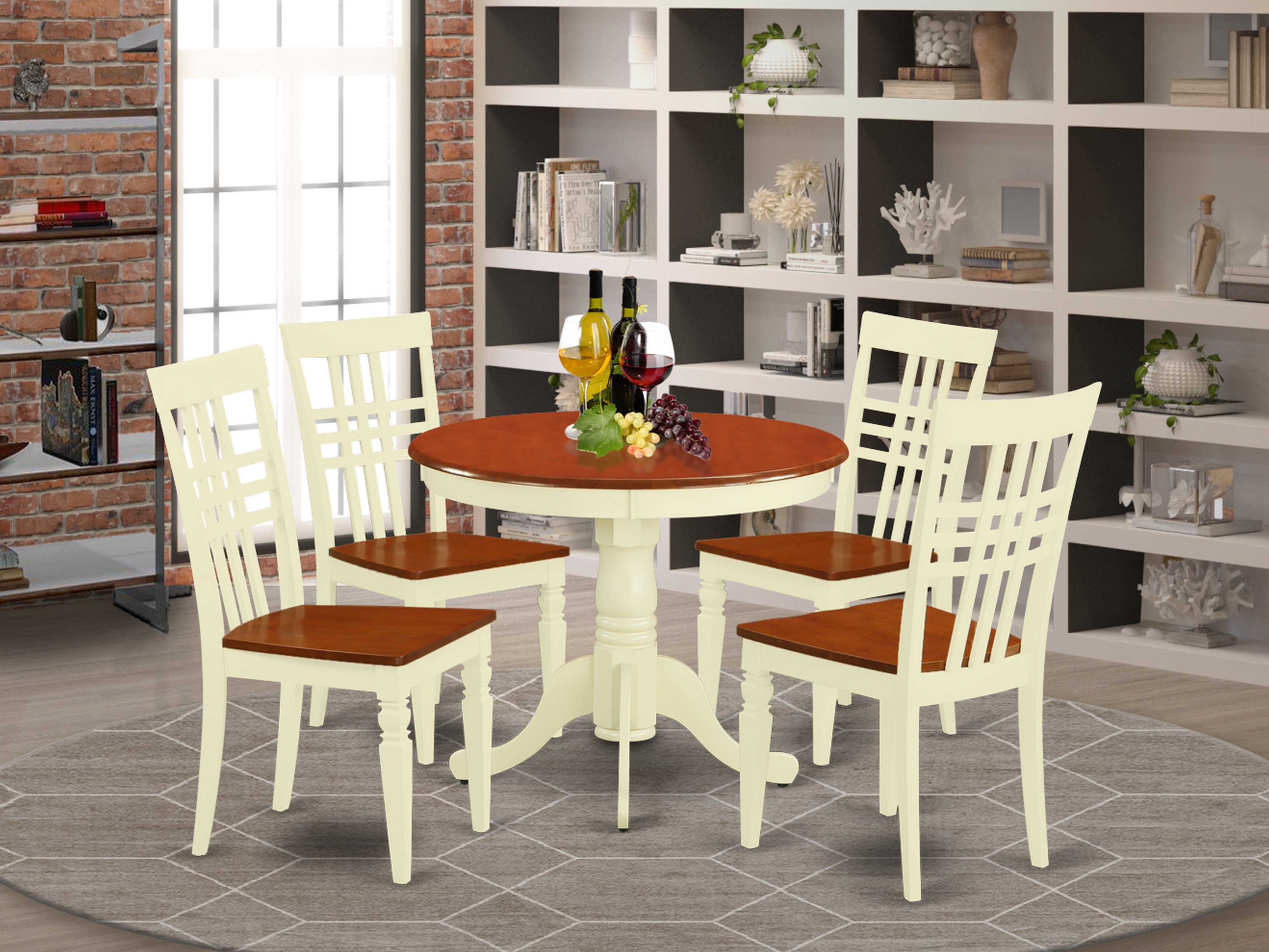 ANLG5-BMK-W 5 Pc Dining room set with a Table and 4 Dining Chairs in Buttermilk and Cherry