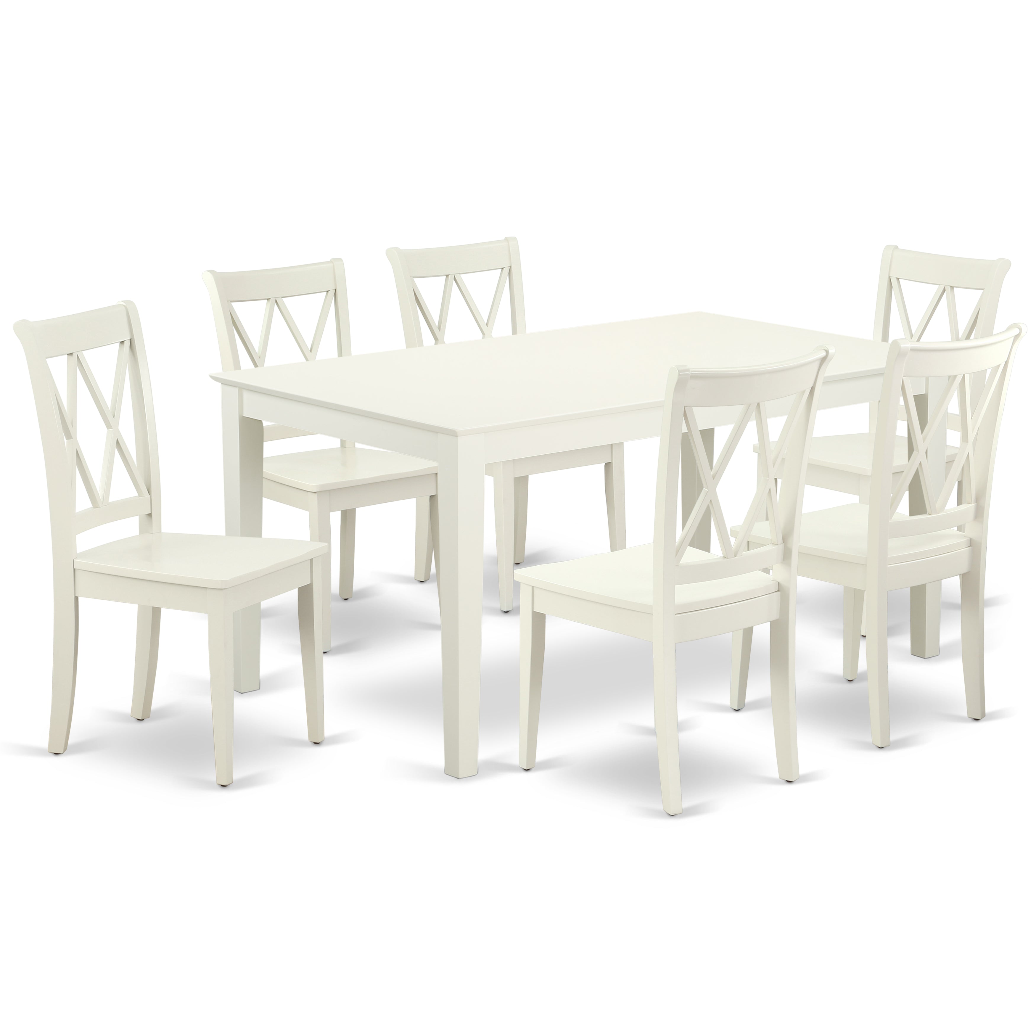 CACL7-LWH-W 7PC Rectangular 60 inch Table and 6 Double X back Chairs