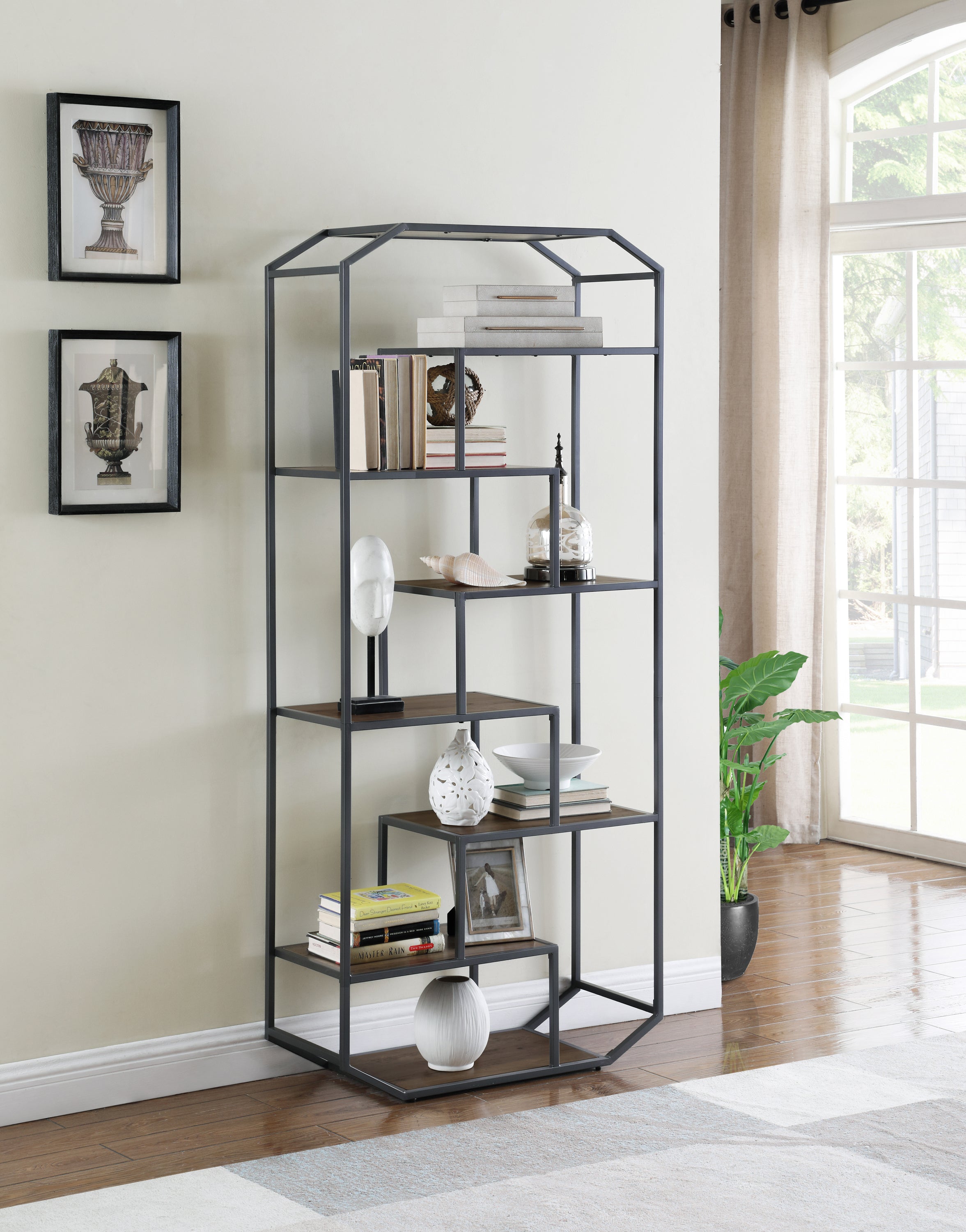 6-Shelf Bookcase Rustic Brown And Dark Grey