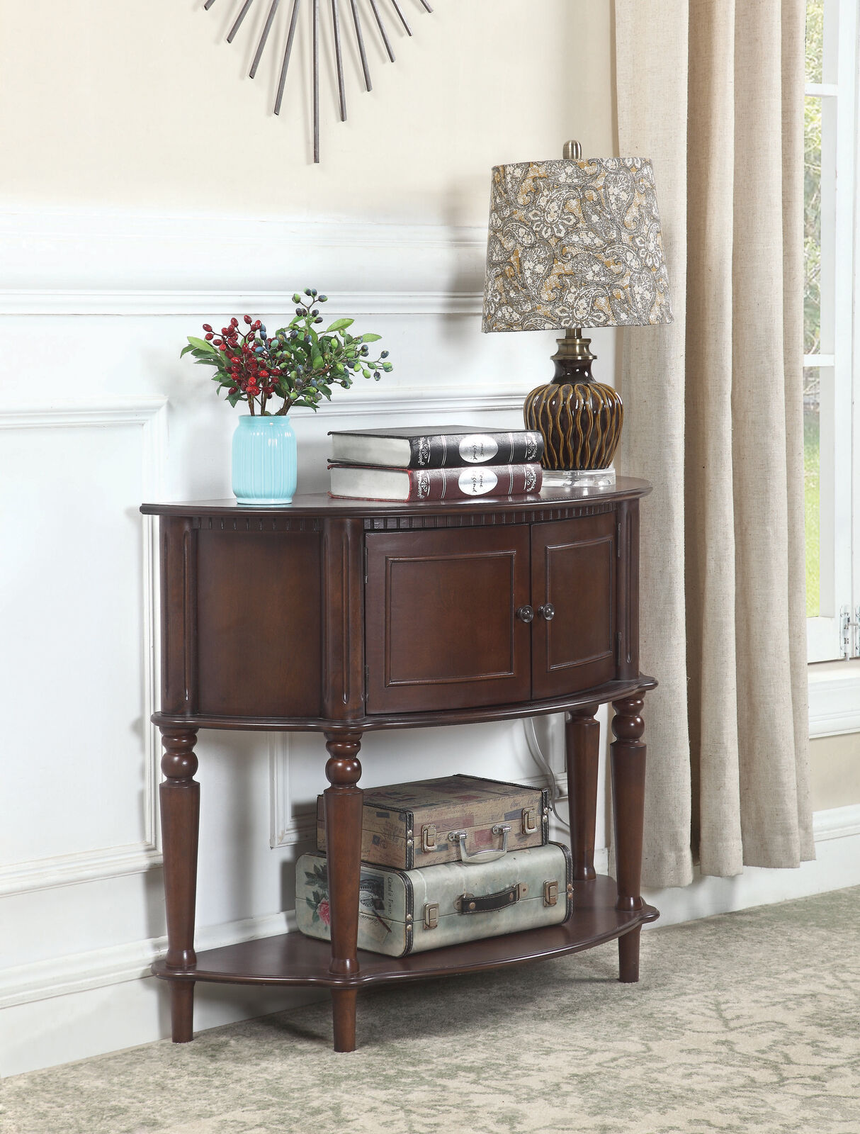 Hall Entry Way Storage Cabinet Half Console Foyer Wood Table