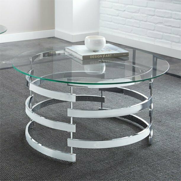 Tayside Round Glass Top Coffee Table in Chrome