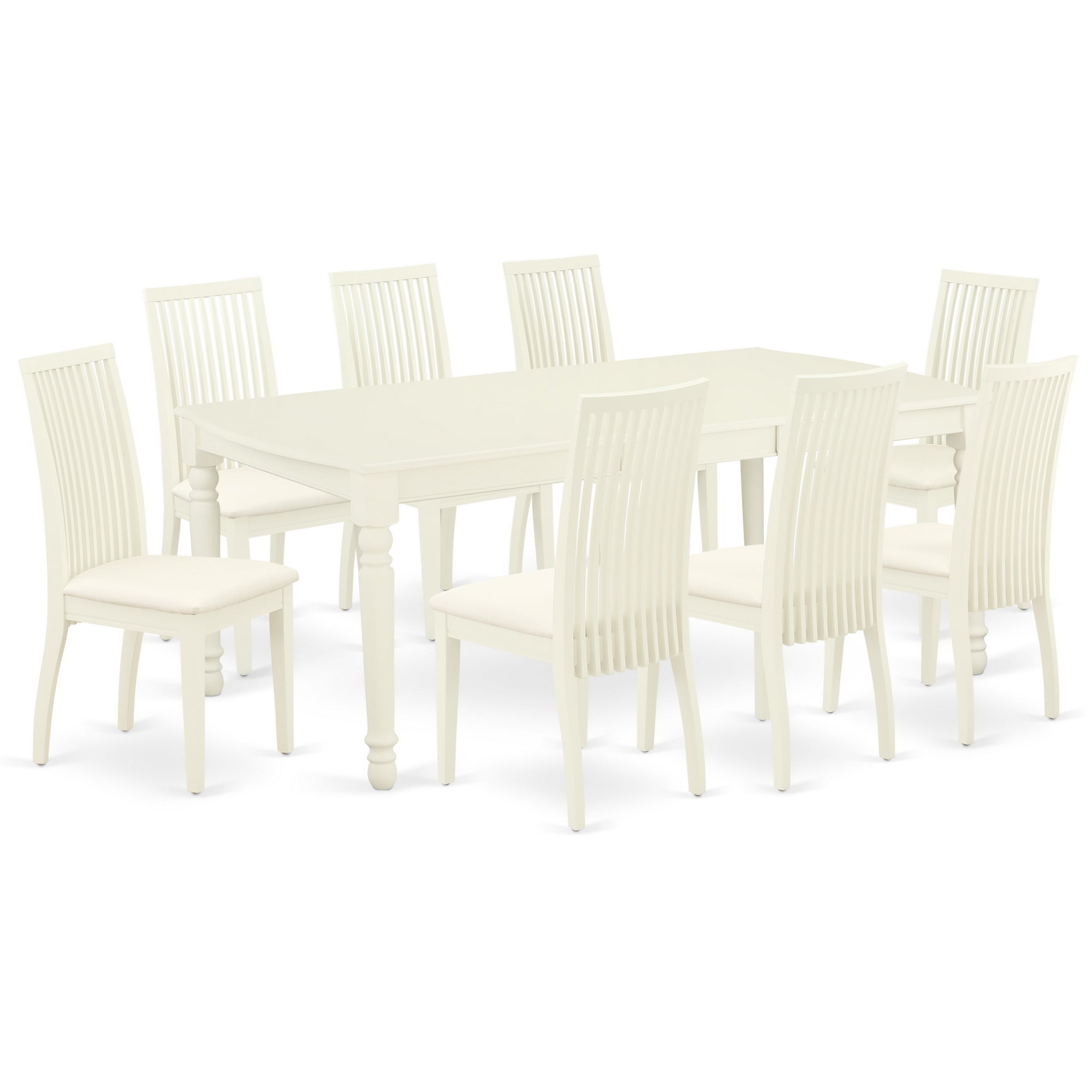 DOIP9-LWH-C 9Pc Dining Set Includes a Rectangle Dinette Table with Butterfly Leaf and Eight Microfiber Seat Dining Chairs, Linen White Finish