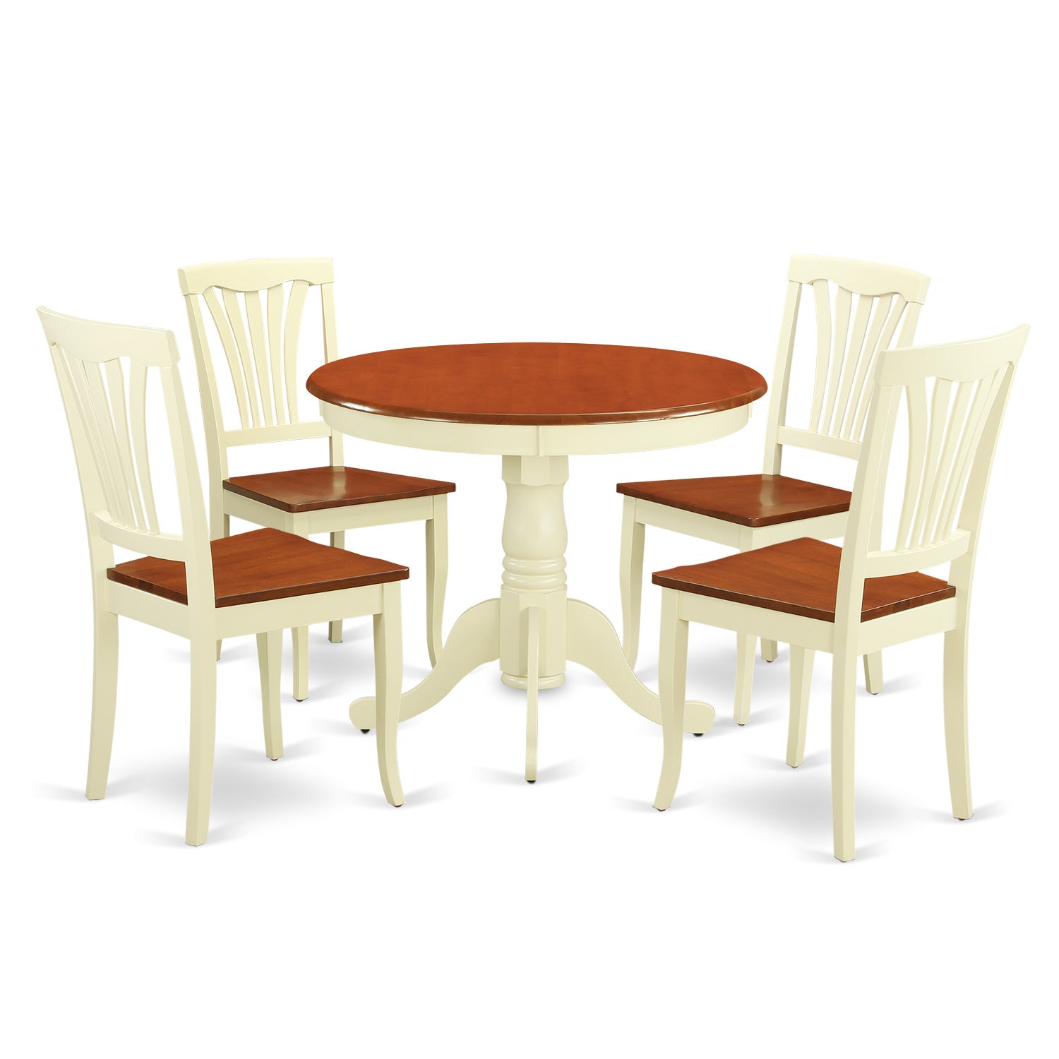 ANAV5-WHI-W 5 Pc small Kitchen Table set-round Kitchen Table and 4 Chairs for Dining room