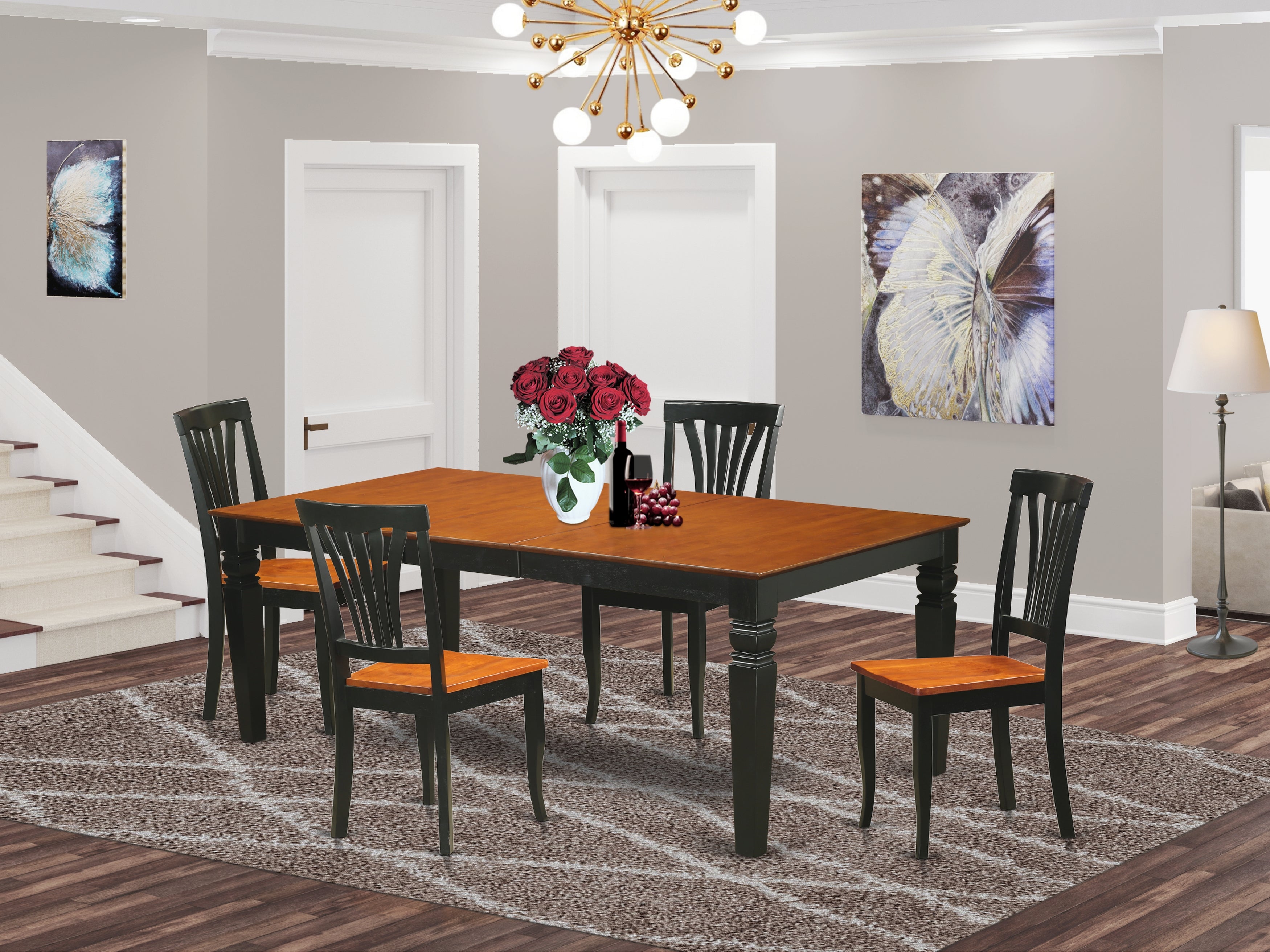 LGAV5-BCH-W 5 Pc Table and chair set with a Table and 4 Dining Chairs in Black and Cherry