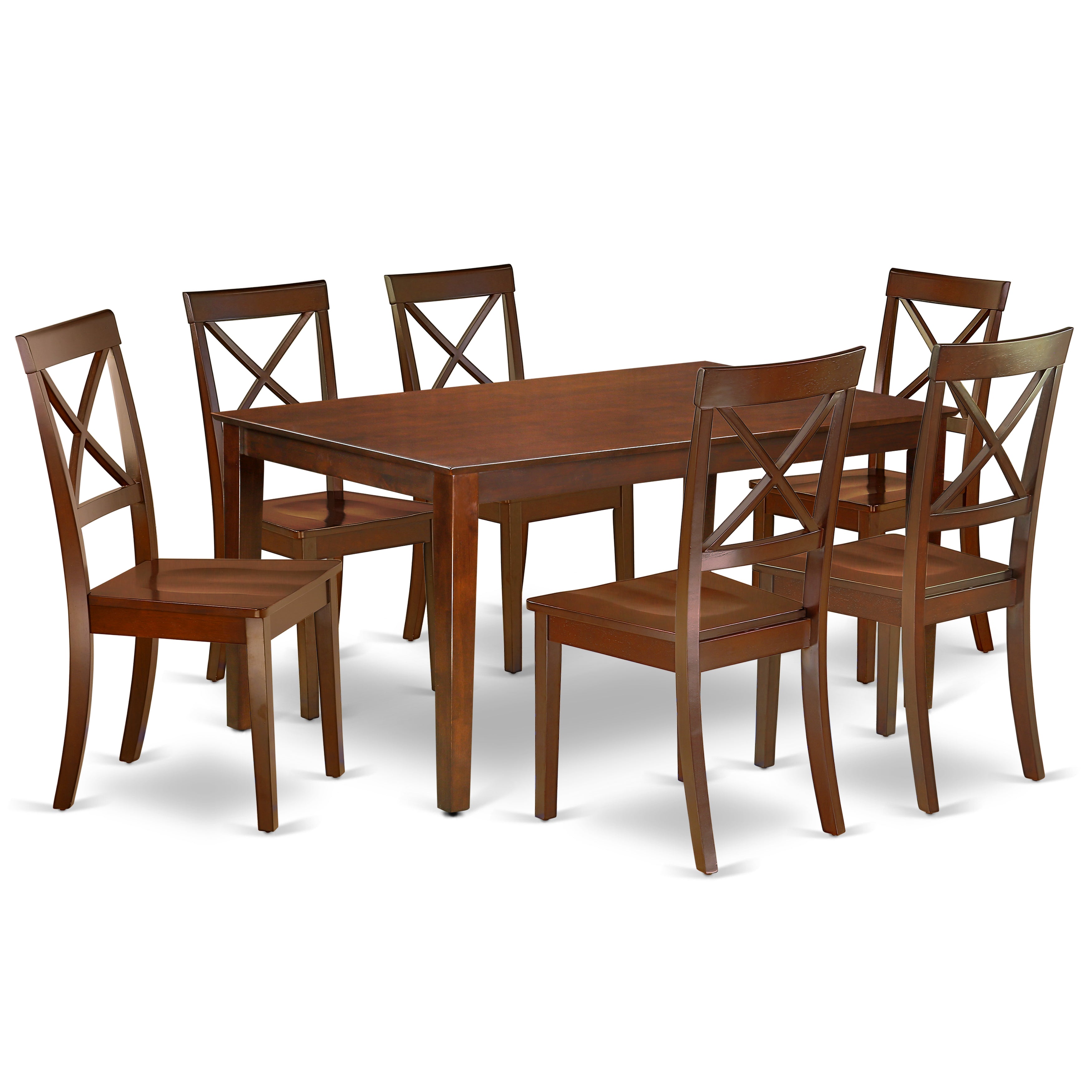 CABO7-MAH-W 7Pc Rectangle 60" Dinner Table And Six Wood Seat Kitchen Chairs