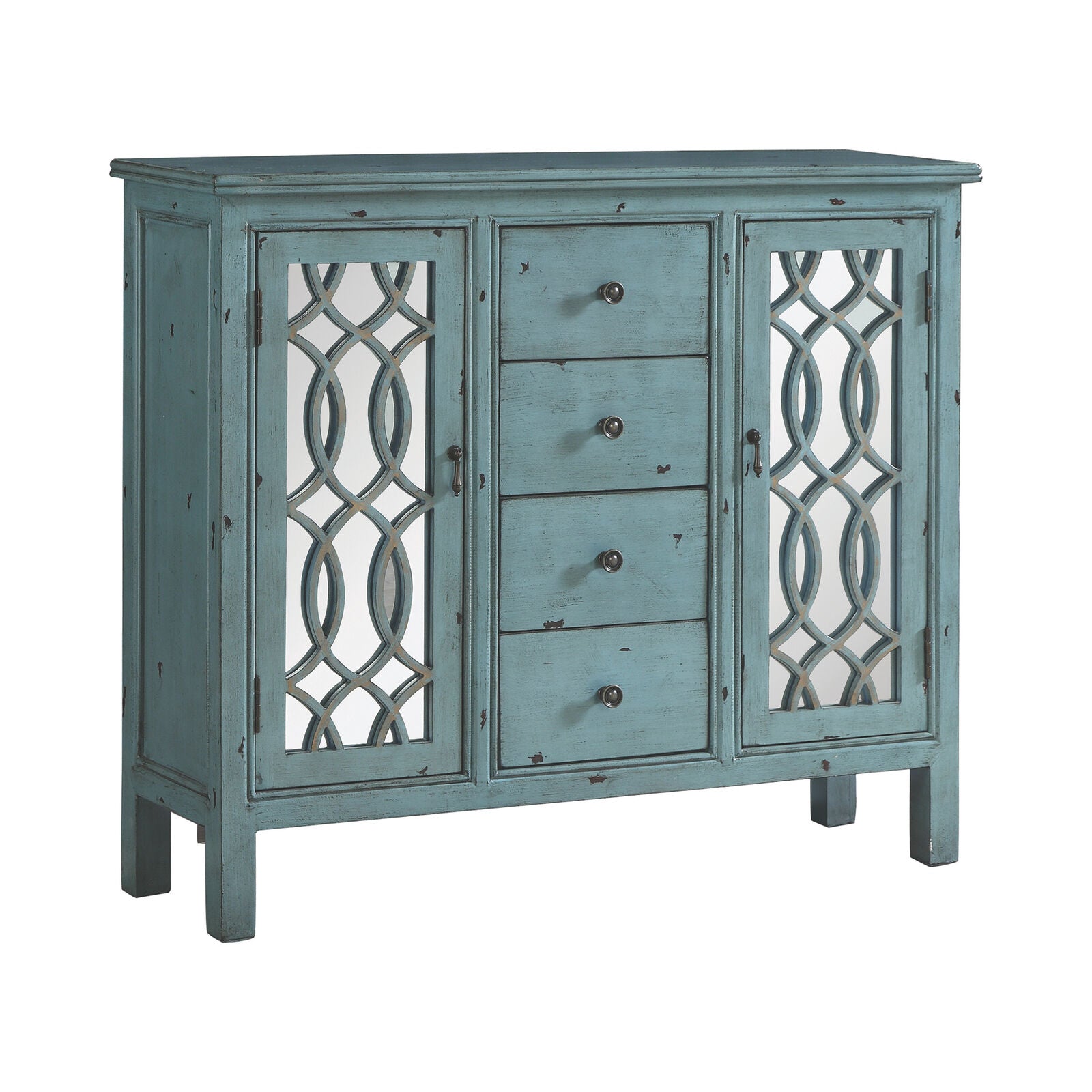 4-Drawer French Country Rustic Style Accent Cabinet Antique Blue 950736