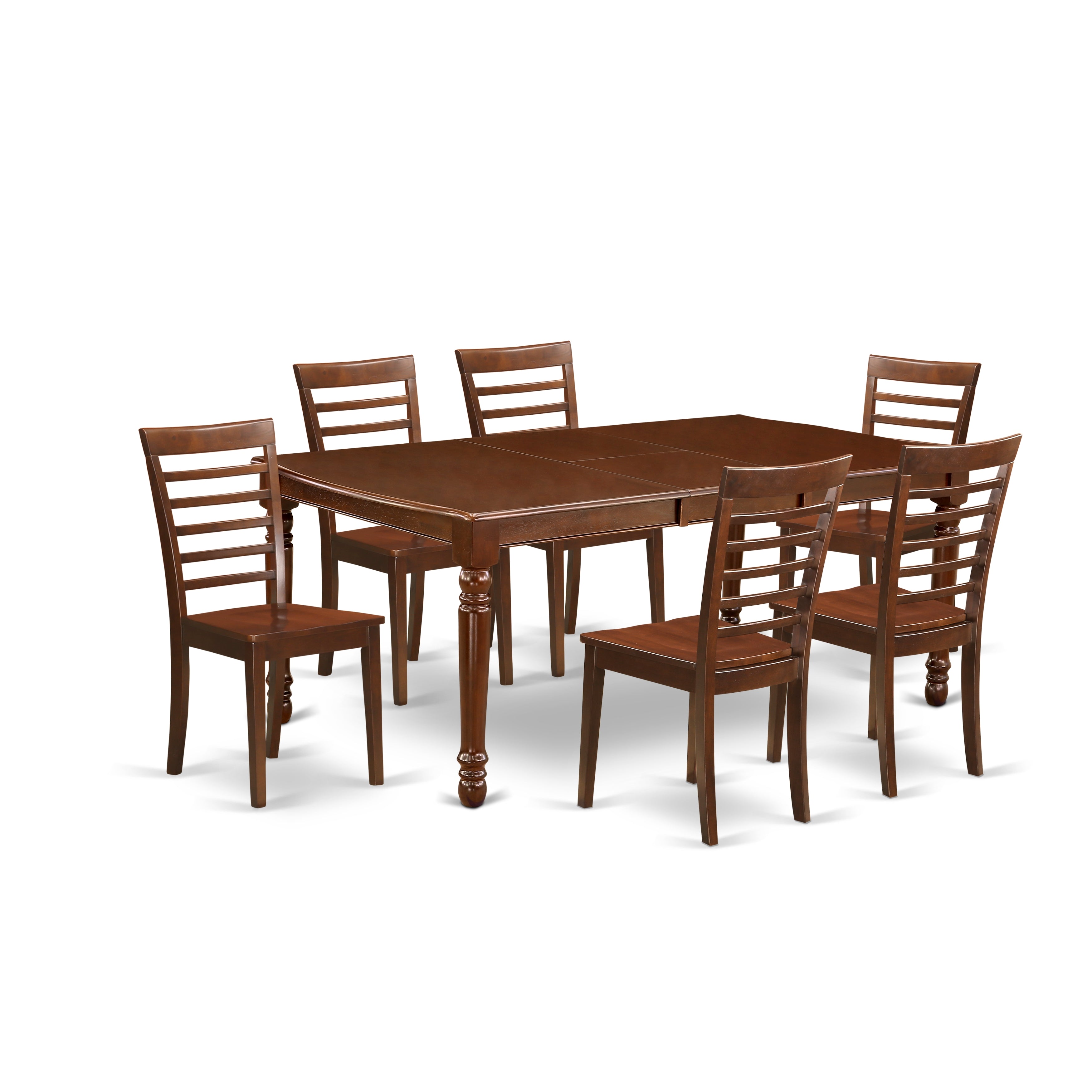 DOML7-MAH-W 7Pc Rectangle 60/78 Inch Dining Table With 18 In Butterfly Leaf And 6 Wood Seat Chairs