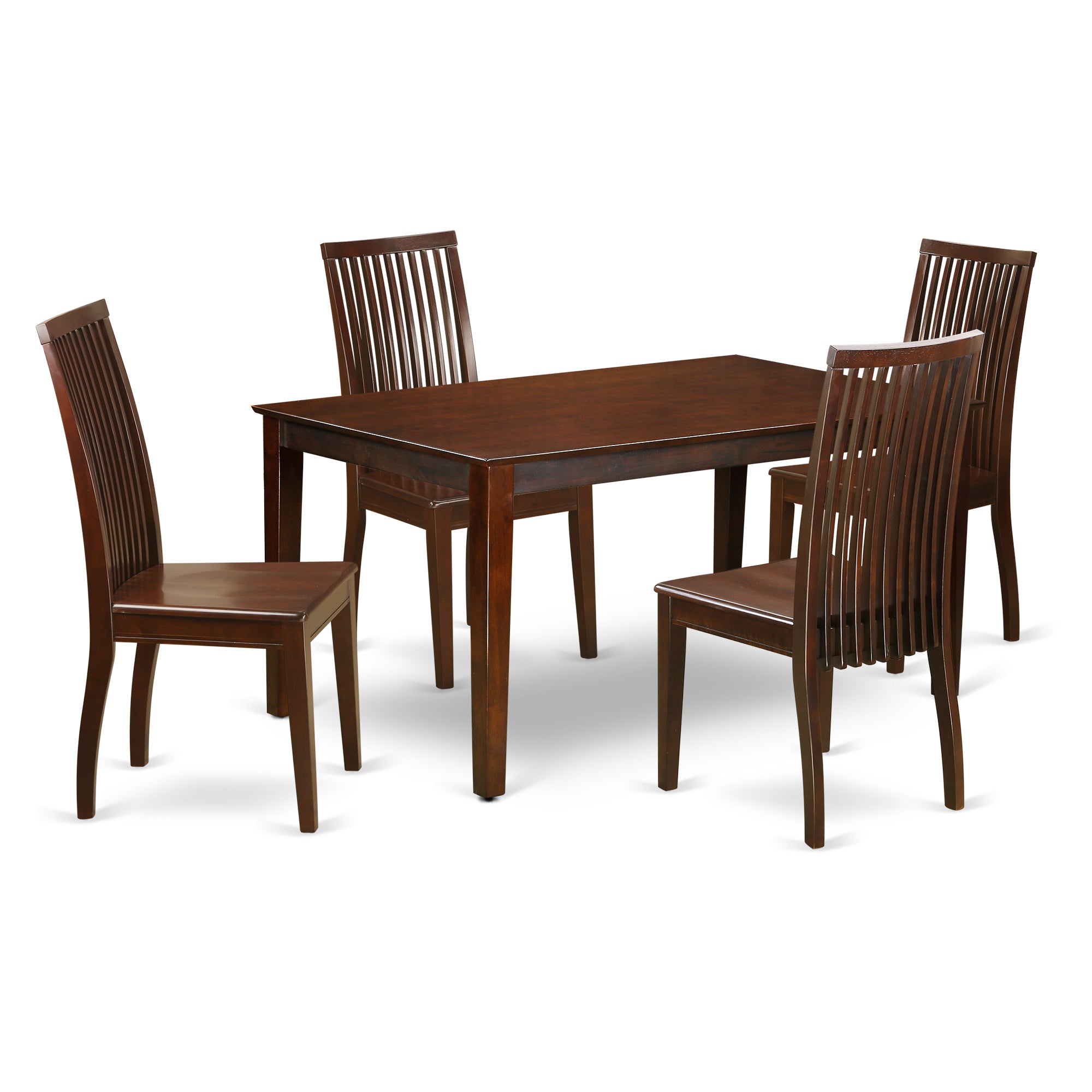 CAIP5-MAH-W 5 Piece dining table set- Solid Top dining room table and 4 Wood Seat dining chairs