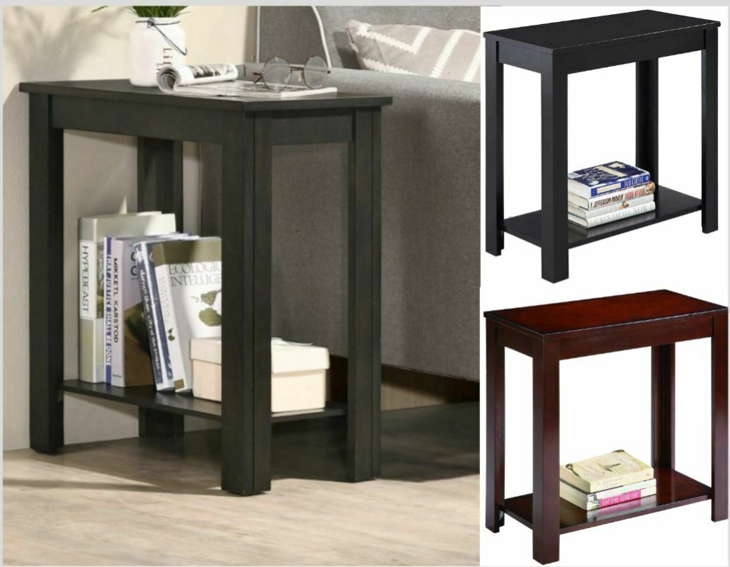 Modern Pierce Chairside Accent table With Shelf Charcoal Espresso And Black