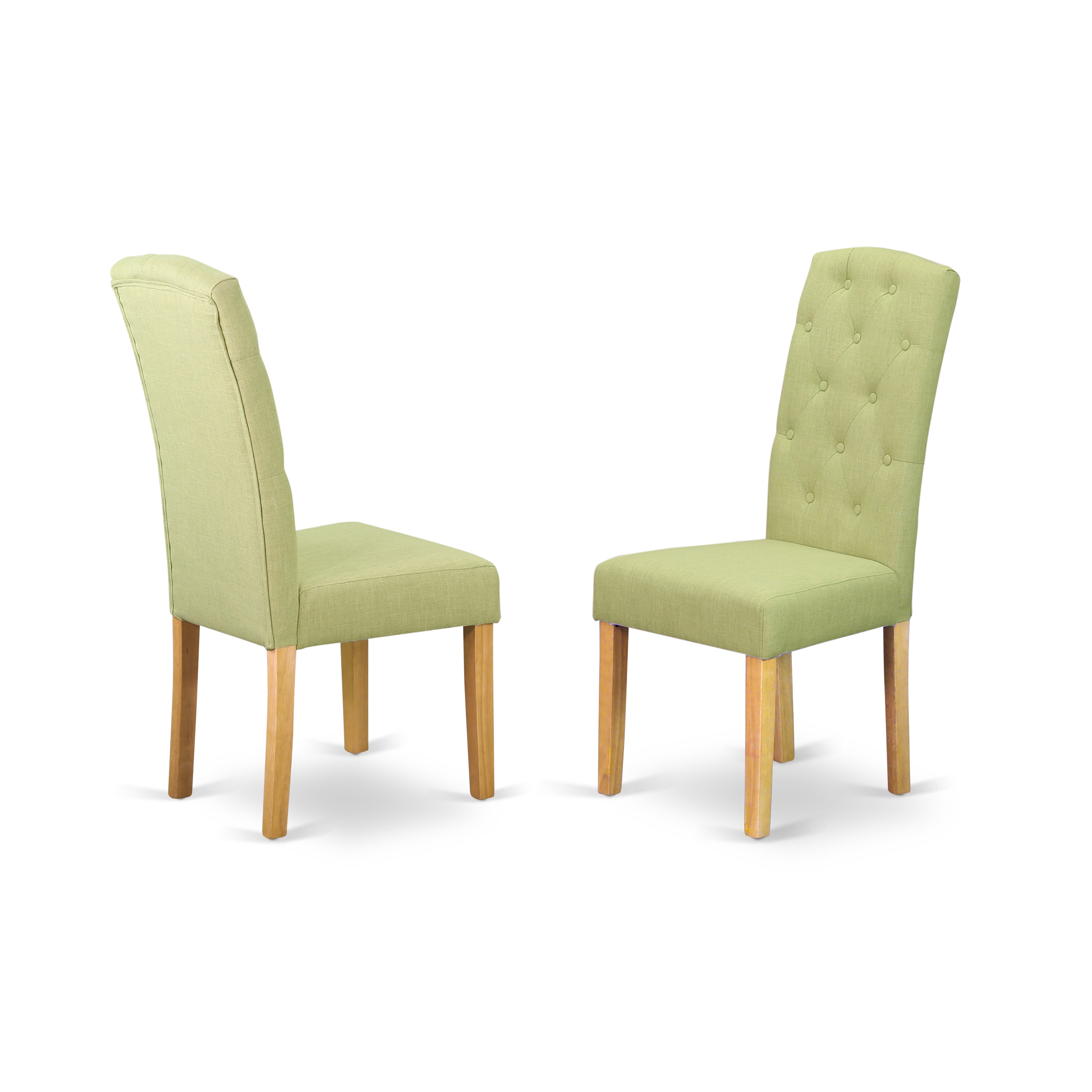 East West Furniture MZCE5-OAK-07 5Pc Kitchen Table Set Contains a Wood Dining Table and 4 Parsons Dining Room Chairs with Lime Green Color Linen Fabric, Drop Leaf Table with Full Back Chairs, Oak Finish