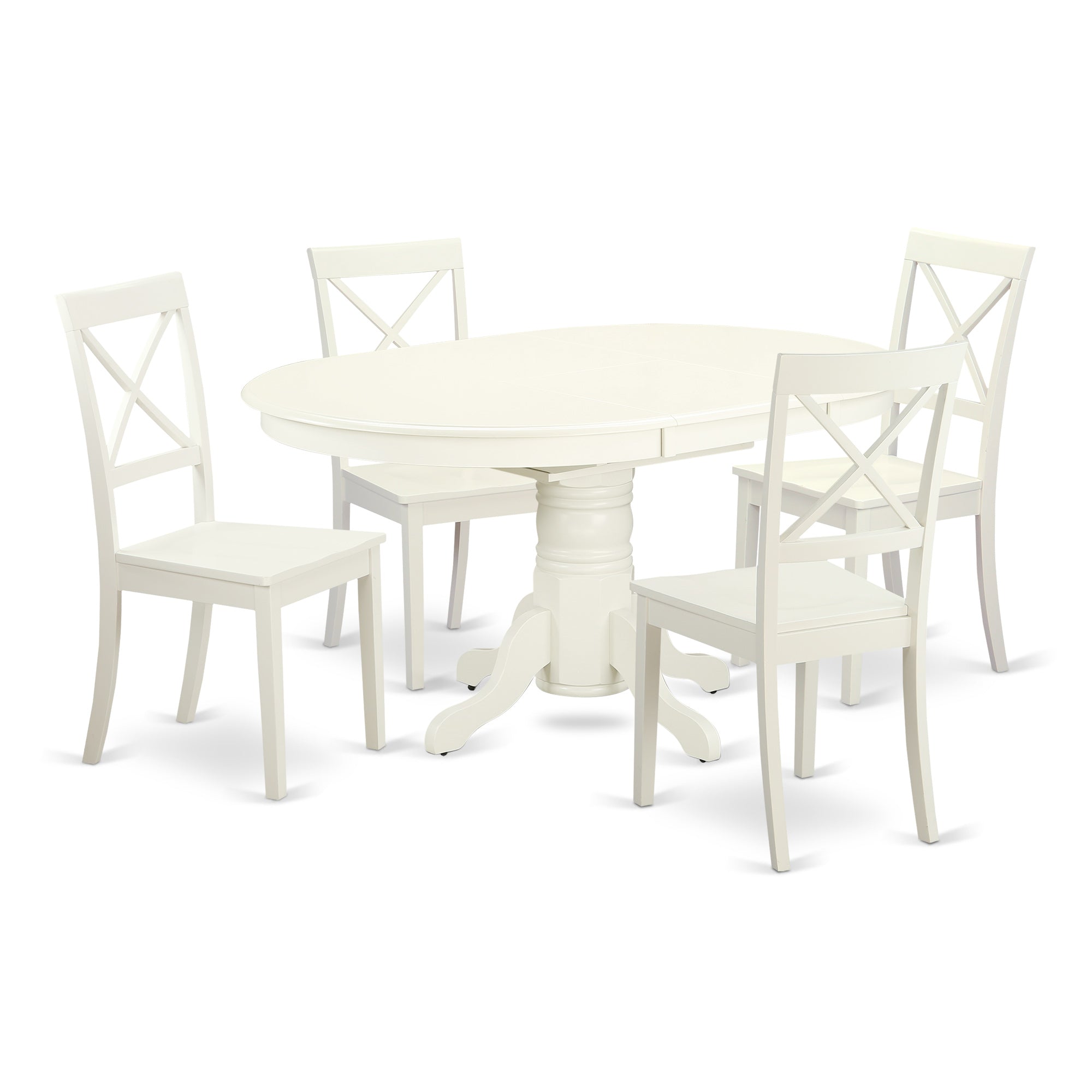 AVBO5-LWH-W 5 Pc Dining set with a Kitchen Table and 4 Wood Seat Kitchen Chairs in Linen White