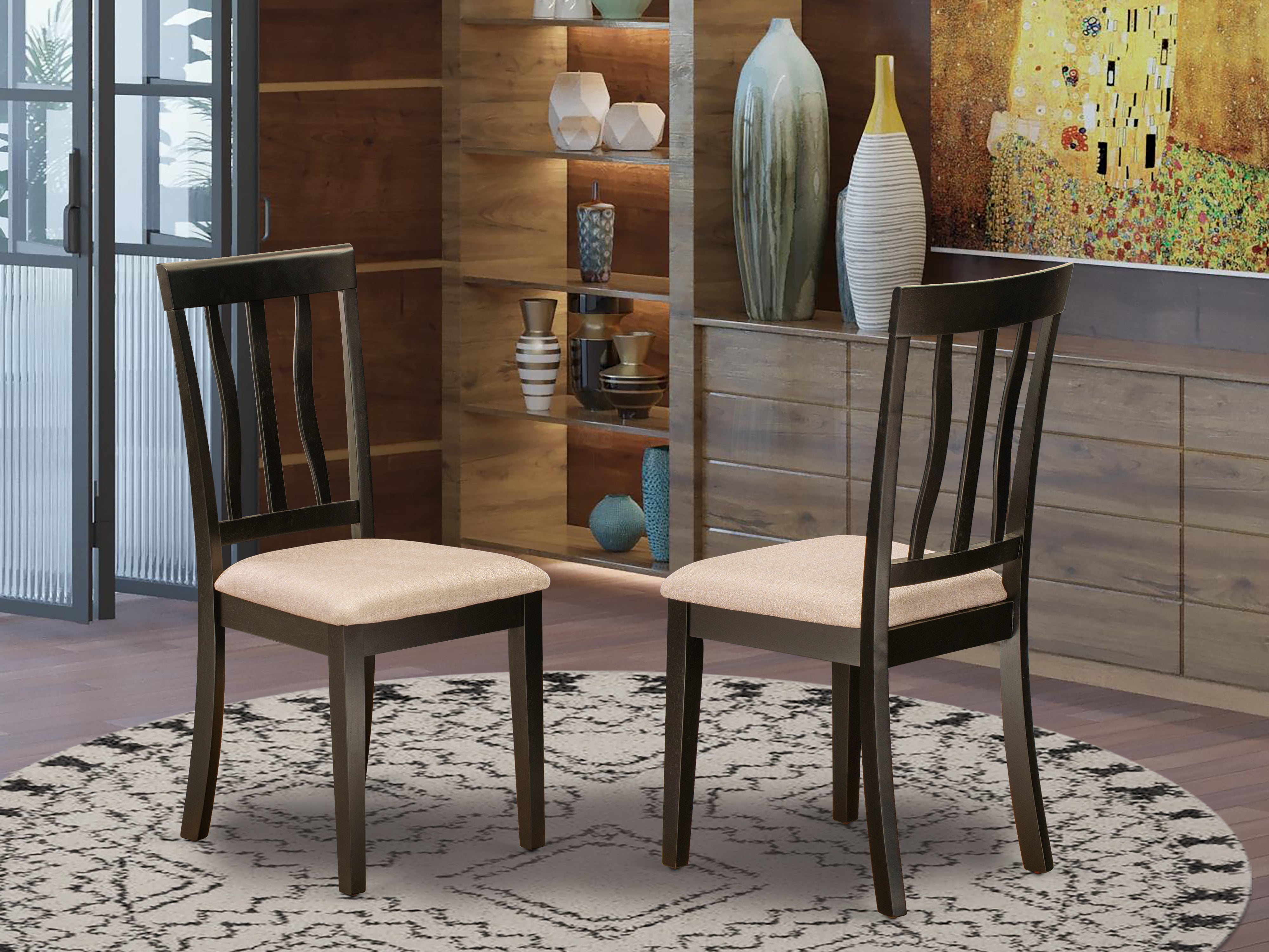 ANC-CAP-C Antique dining room chair for kitchen With Cushion Seat in Cappuccino Finish