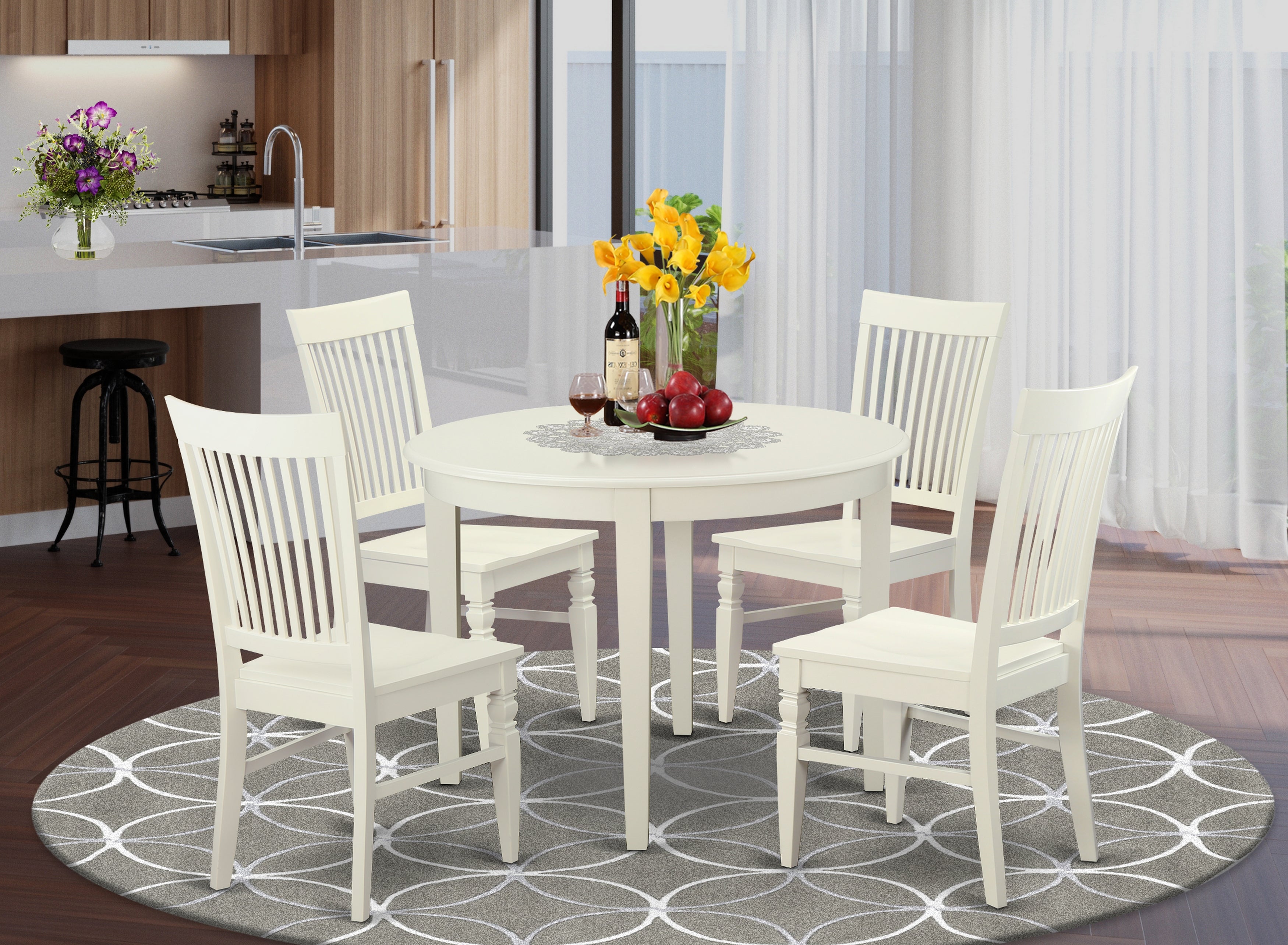 BOWE5-WHI-W 5 PcKitchen Table set for 4-Table and 4 Dining Chairs