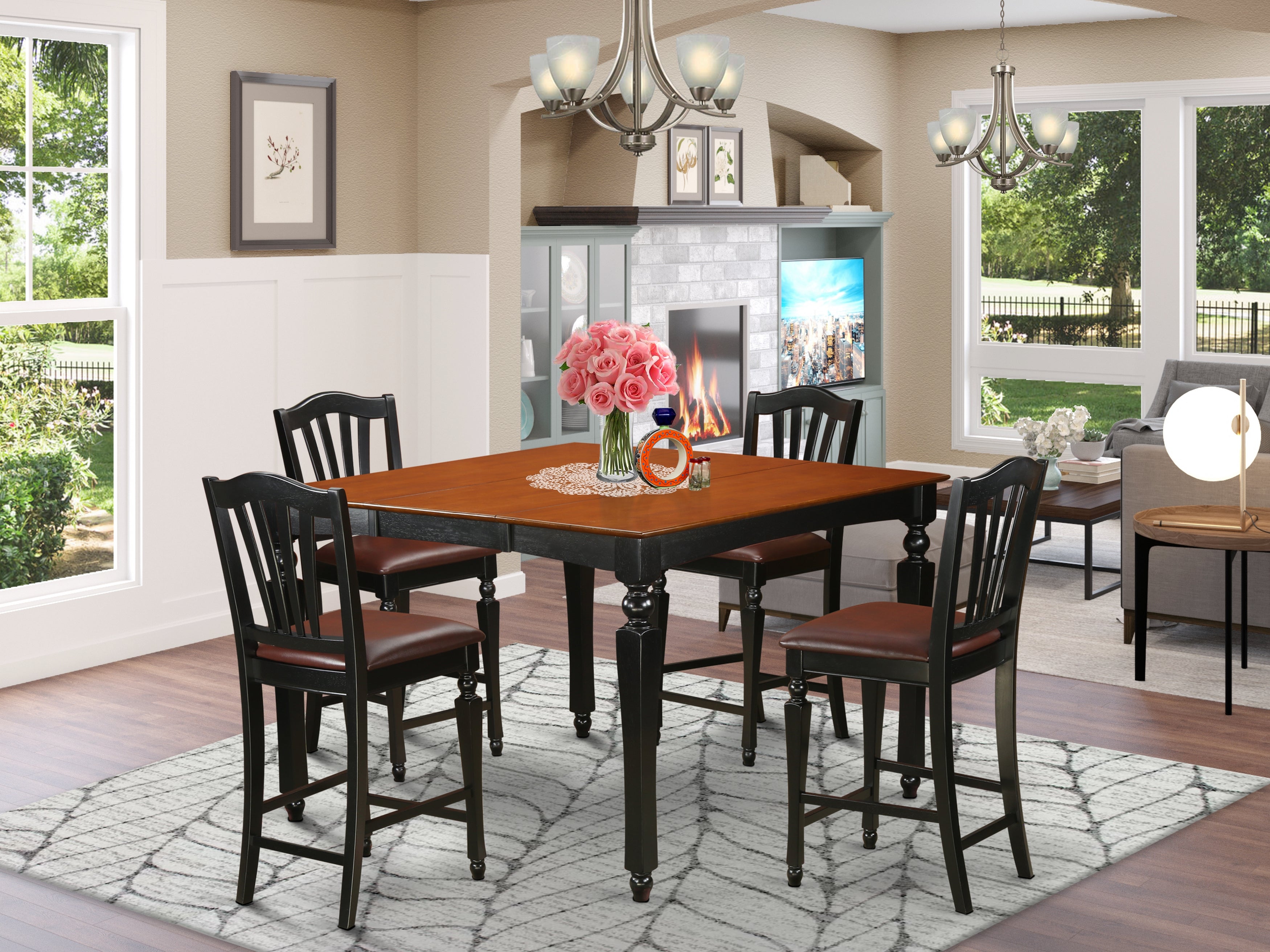 CHEL5-BLK-LC 5 Pc counter height Table set- Square gathering Table and 4 counter height Chairs