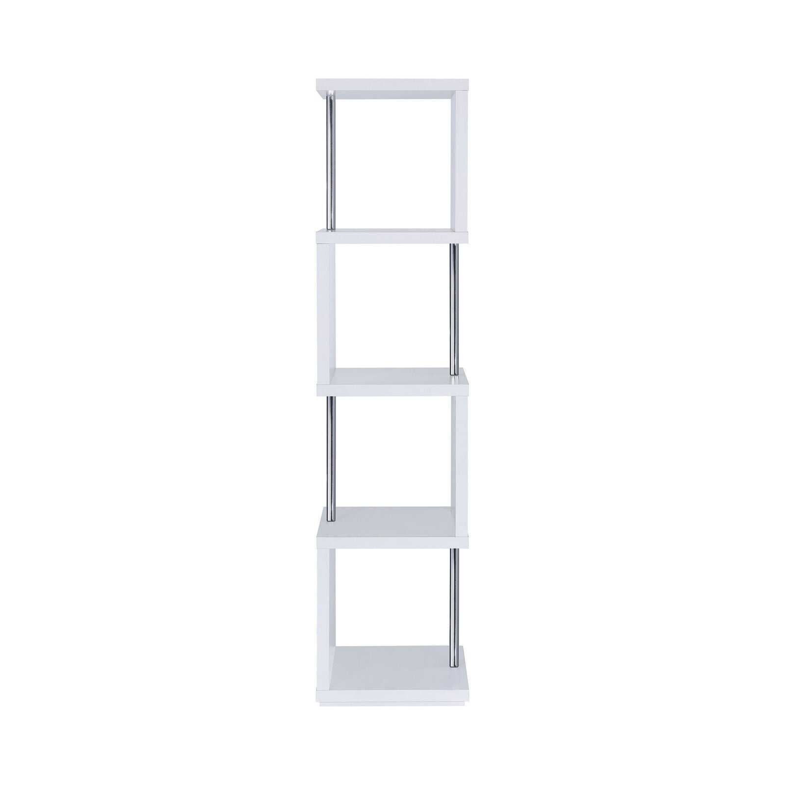 Geometric 4- Shelf Asymmetrical Bookcase White And Chrome