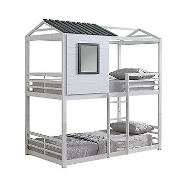 Belton House-Themed Twin Over Twin Bunk Bed White And Grey