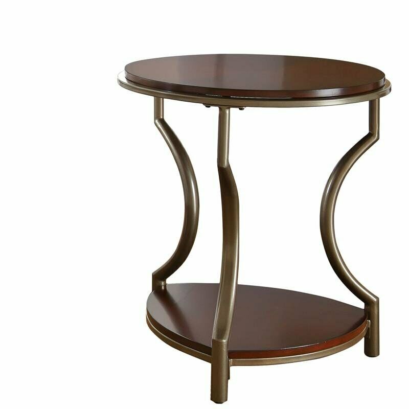 Miles Merlot Cherry Finish Wood and Metal Round End Table